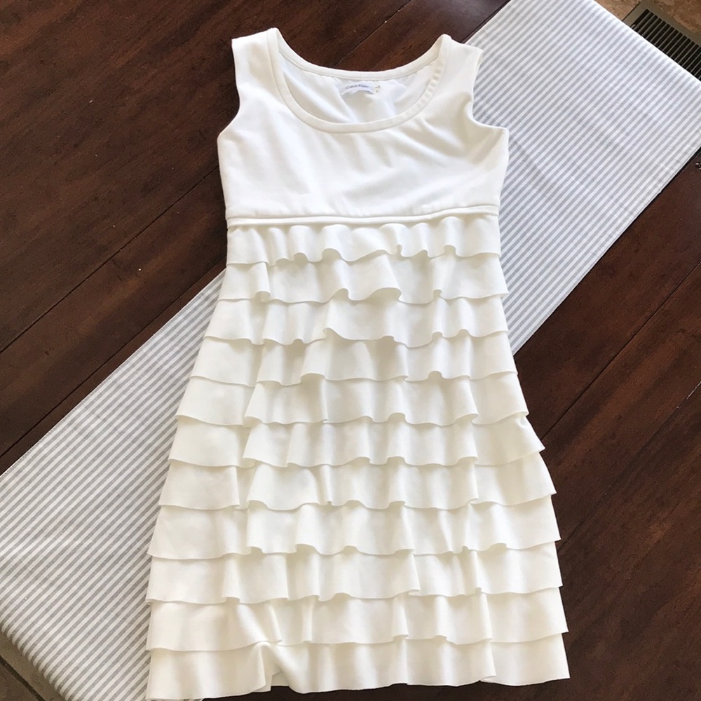 Calvin Klein White Cotton Layered Dress Size 6